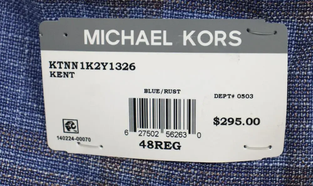 Michael Kors Sport Coat Mens 48 R Blue Rust Plaid Classic Fit Stretch Blazer